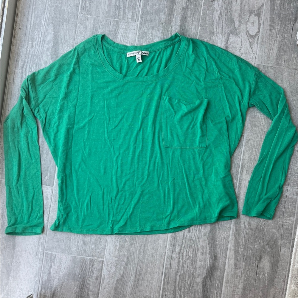 Express Kelly Green Long Sleeve Pocket Tee